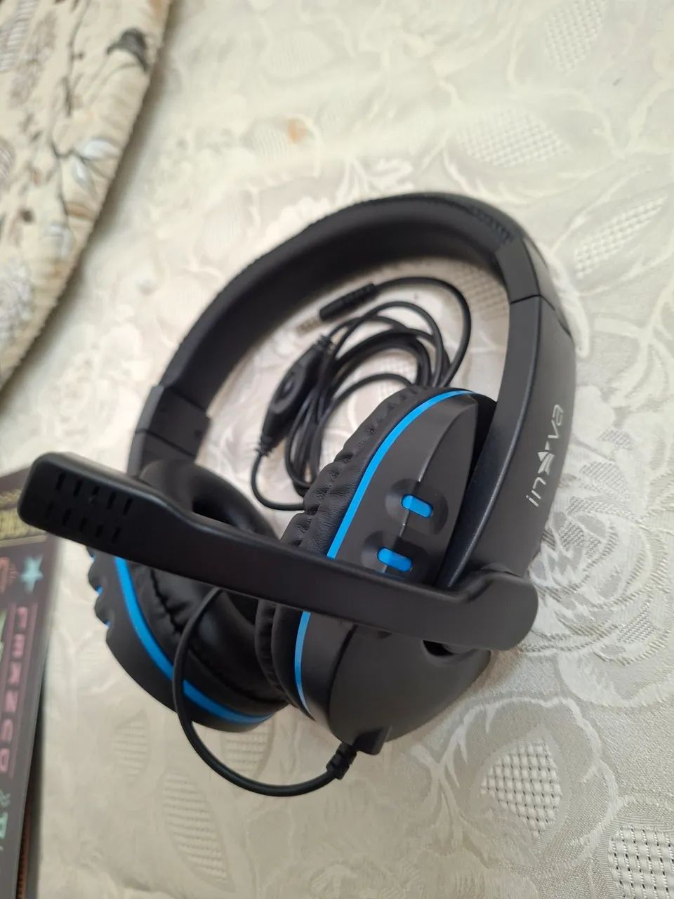 Headset Inova Preto e azul - Com Microfone e Ajuste de Volume - Conexão P3