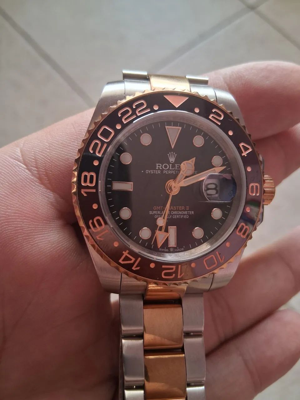 super clone Relógio ROLEX estilo GMT "Rootbeer", 