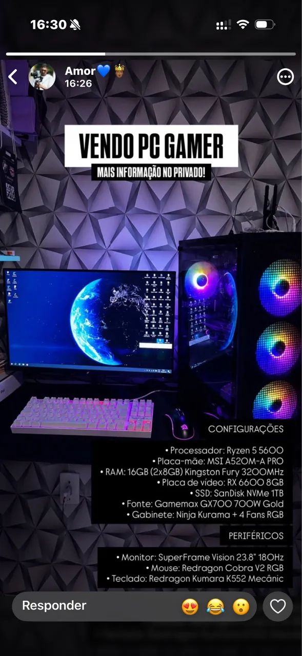 PC Gamer completo, muito bem conservado e pronto para uso.