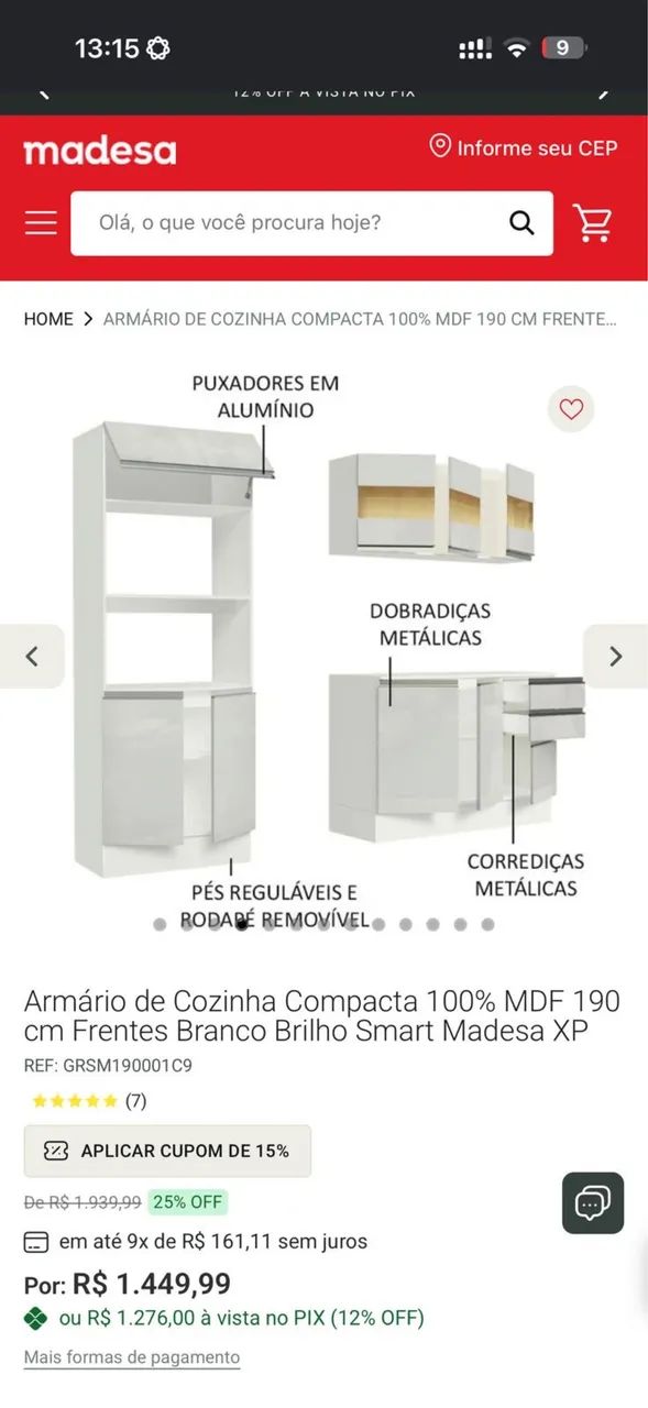 Conjunto de cozinha 100% MDF 
