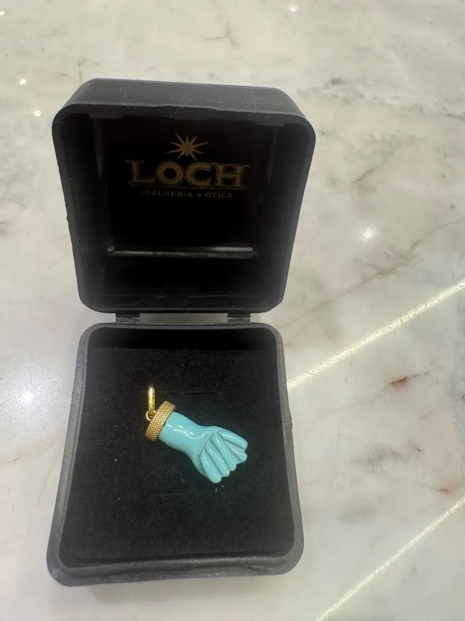 Pingente ouro 18k figa turquesa 