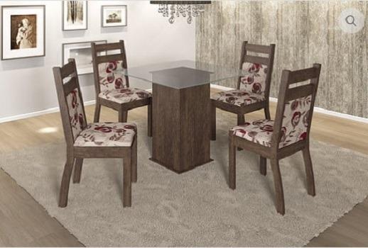 Mesa 4 cadeiras com Tampo de Vidro