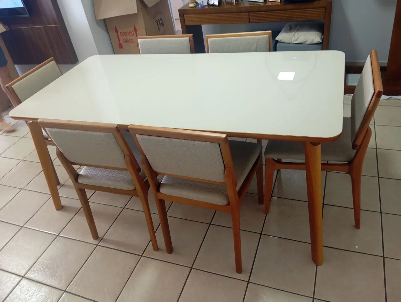 Mesa de Jantar em Madeira com Tampo de Vidro New star - Foto 2