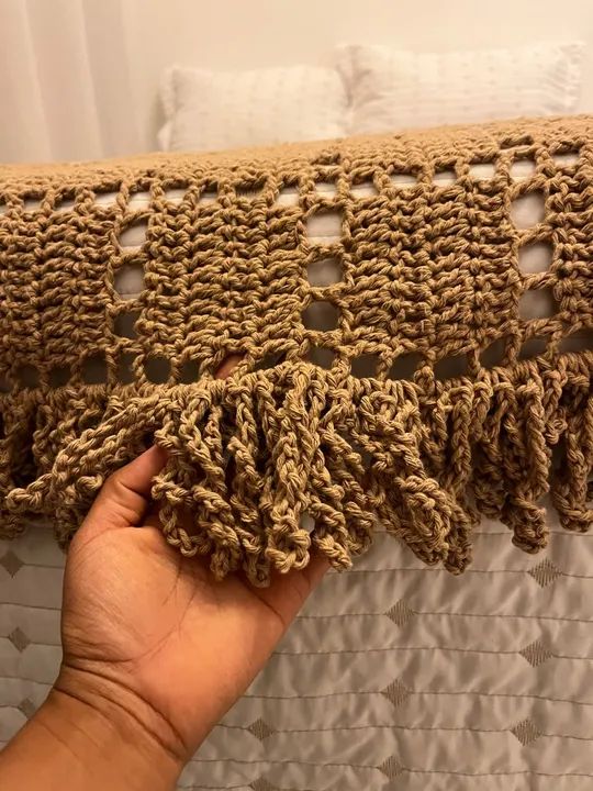 Manta de Crochê com Franjas - Bege - Foto 2