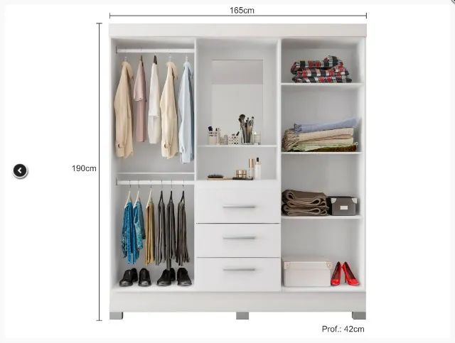 Guarda roupa para solteiro c/espelho branco rosa flex - montagem grátis  - Foto 3