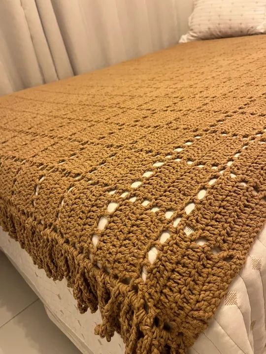 Manta de Crochê com Franjas - Bege - Foto 4