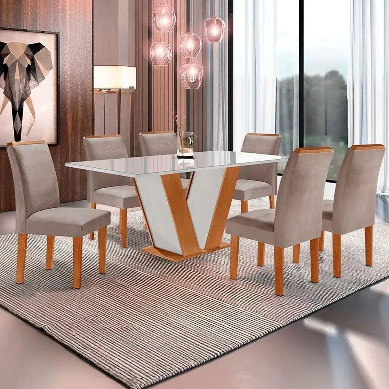 Mesa de Jantar 160x80 com 6 Cadeiras Lorena s432