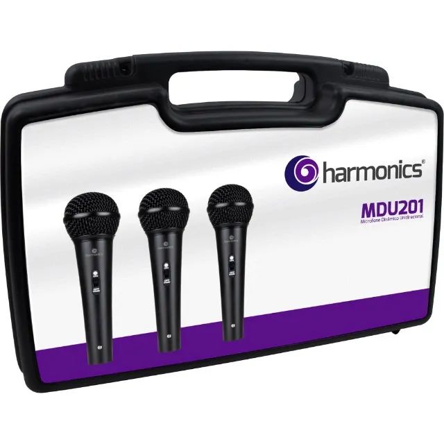 KIT COM 3 Microfones Profissional Harmonics MDU 201 + Maleta + 3 Cachimbos