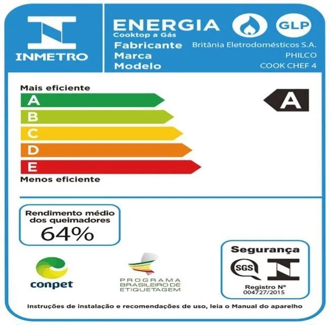 Cooktop 4 Bocas Philco Cook Chef 4 à Gás GLP com Acendimento Automático