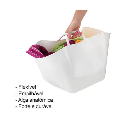 Cesto Balde Multiuso Flexível Com Alça 15l Empilhável - Foto 3