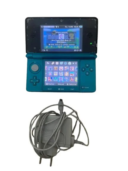 Nintendo 3ds Azul Perfeito Com 32gb, Carregador, Muitos Jogos