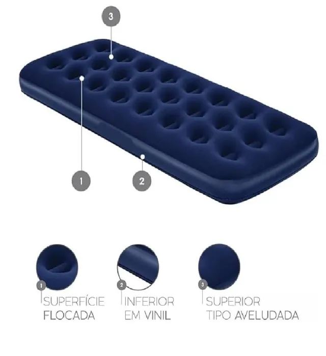 Colchão Inflável Solteiro De Ar + Bomba Manual Ar - Foto 2