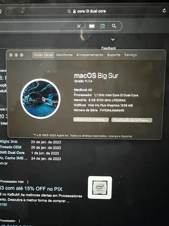 MacBook Air 2020 - 8GB RAM, 1.1GHz Core i3,  Iris Plus Graphics 1536 MB - Foto 2