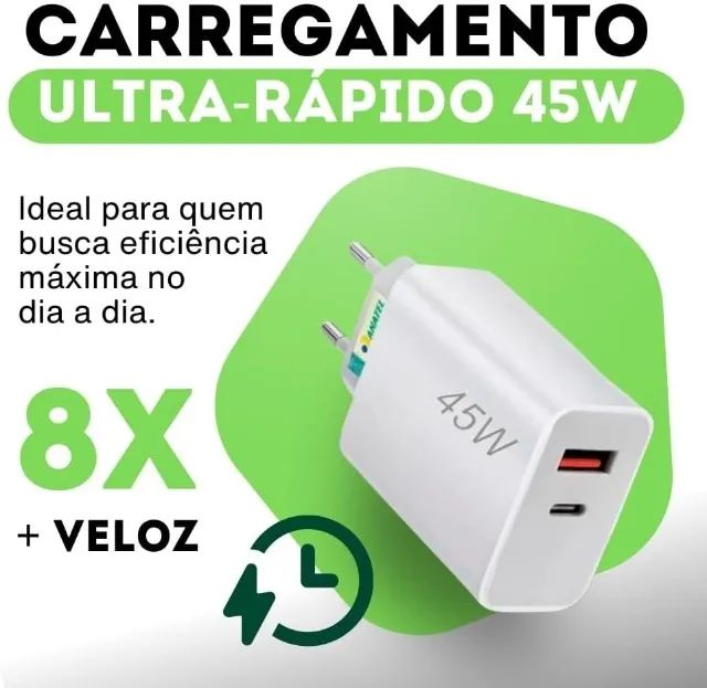 Carregador Universal Super Turbo 45W - 2 Saídas USB-C e USB-A, iphone 15 e 16 e android - Foto 5
