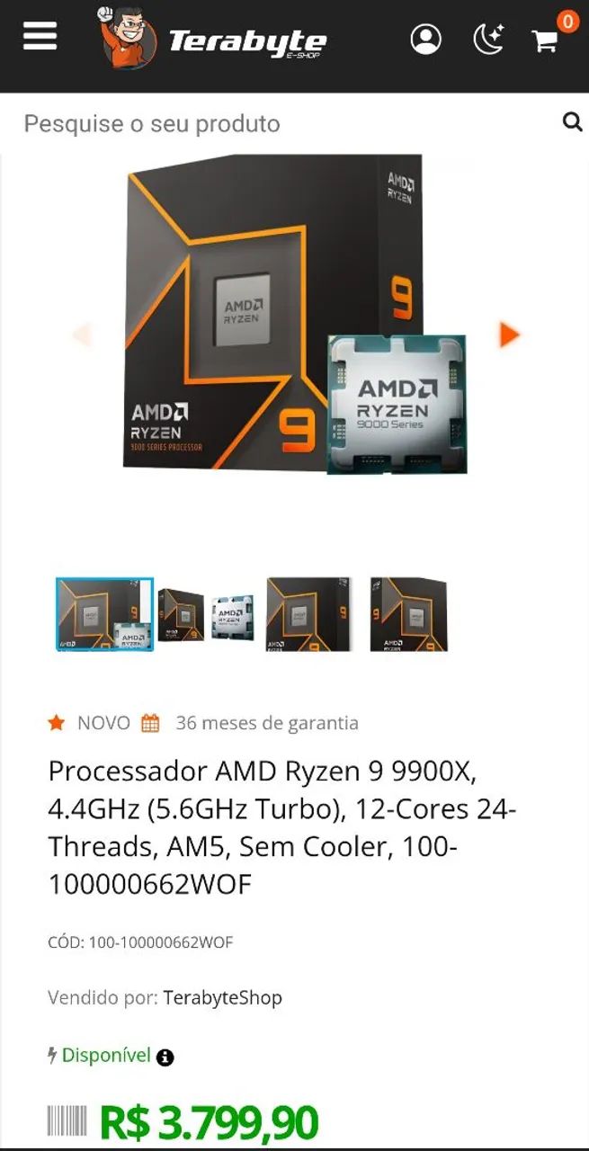 Processador Ryzen 9 9900x - Top de linha - Oportunidade 
