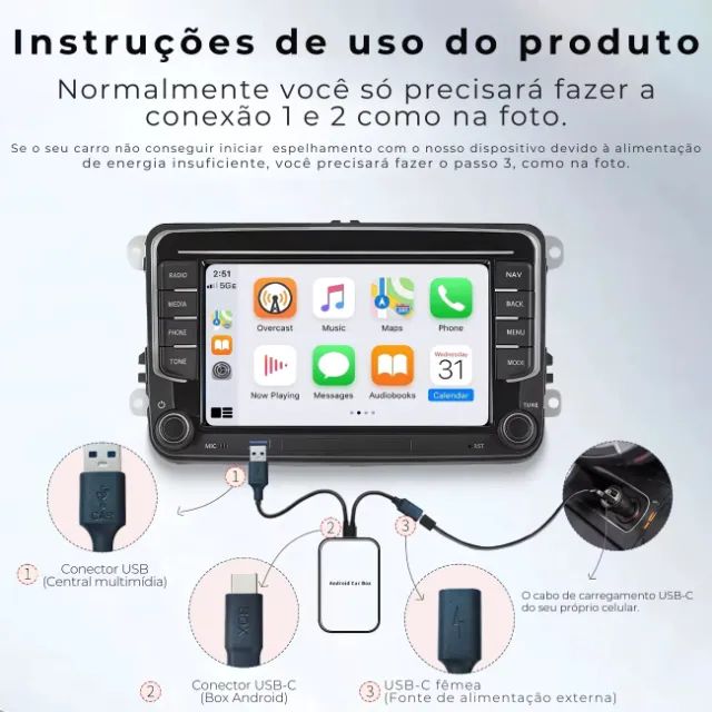 Transforme Central Mult em Android 14 CarPlay Auto Sem Fio Play Store APP YouTube Netflix - Foto 3