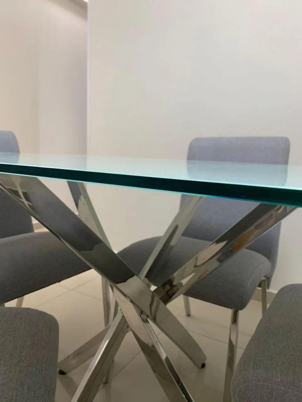 Vendo Mesa de Jantar de Vidro com Base em Aço Inox - Mesas - Boa Vista ...