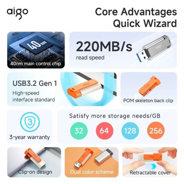 Pen Drive Aigo U332 128GB - Novo Lacrado - Garantia - Foto 3