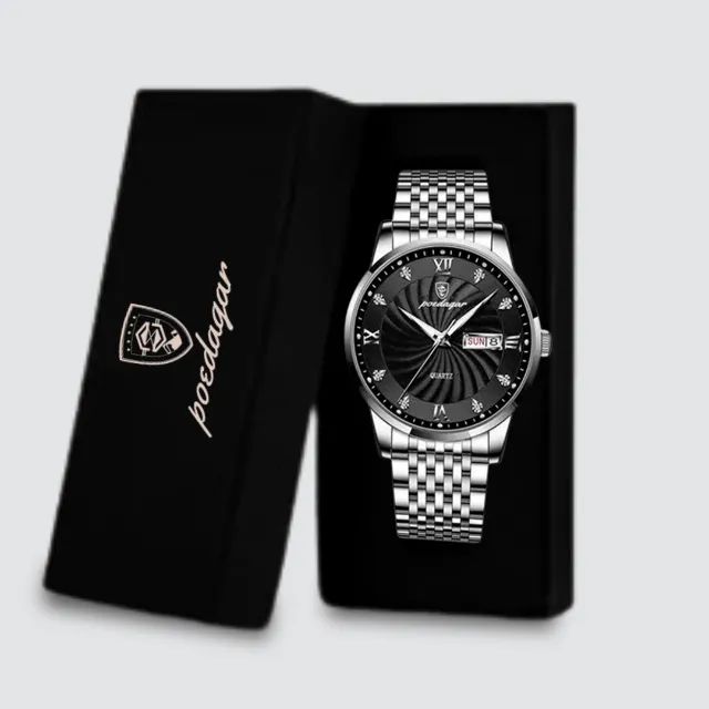 Relógio de Pulso Masculino Clássico  Mostrador Preto e Pulseira Aço Inox - Foto 2