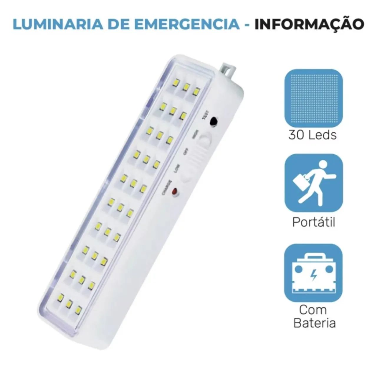 Luminária de Emergência 30 LEDs Portátil