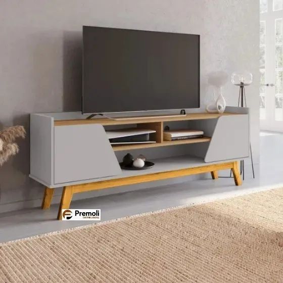 Rack para TV Até 65 Polegadas Turim 2 Portas 1 Prateleira Off White/Cinamomo - Móveis Bech