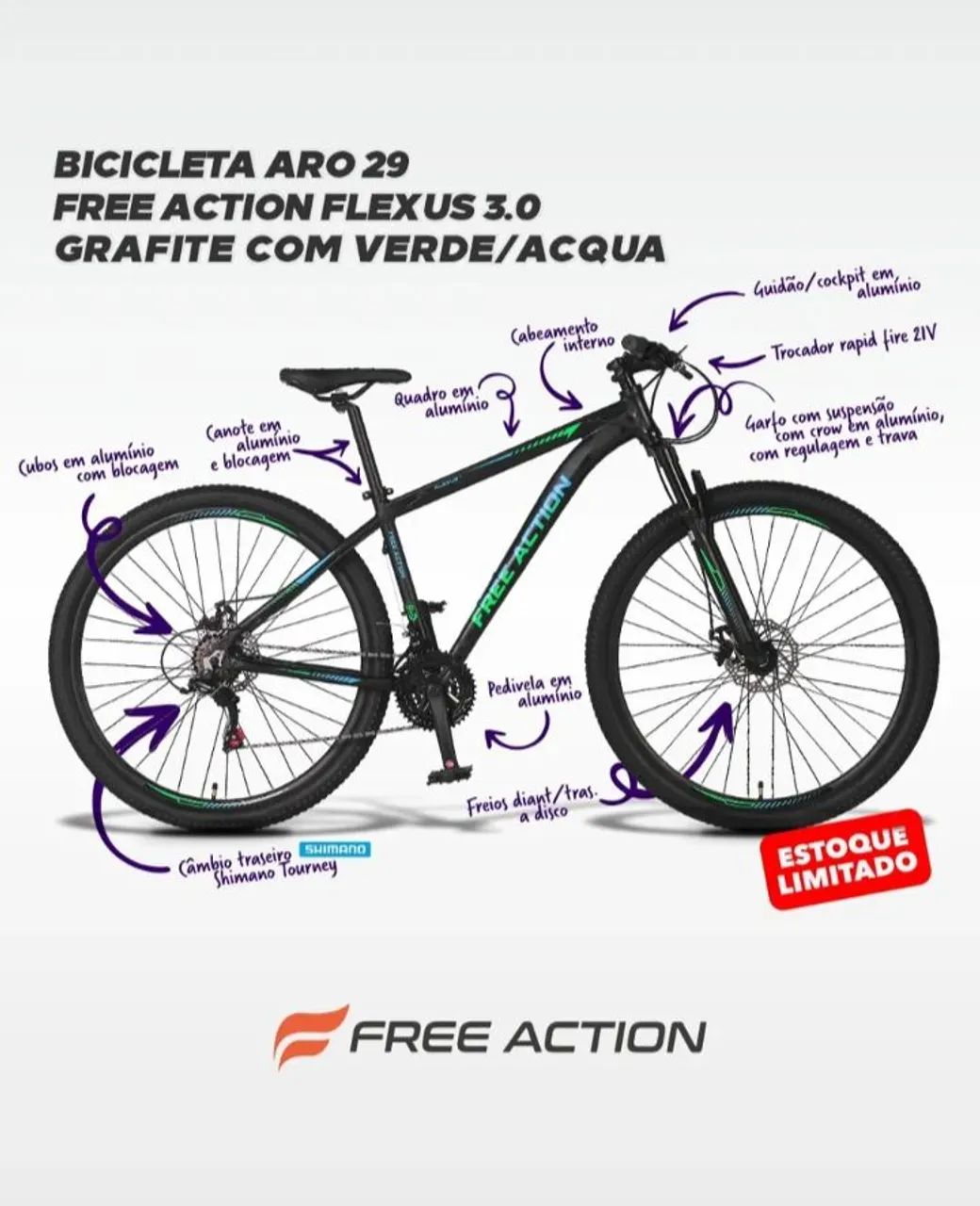 Bicicleta Free Action Flexus 3.0 zero km aro 29 - Foto 3