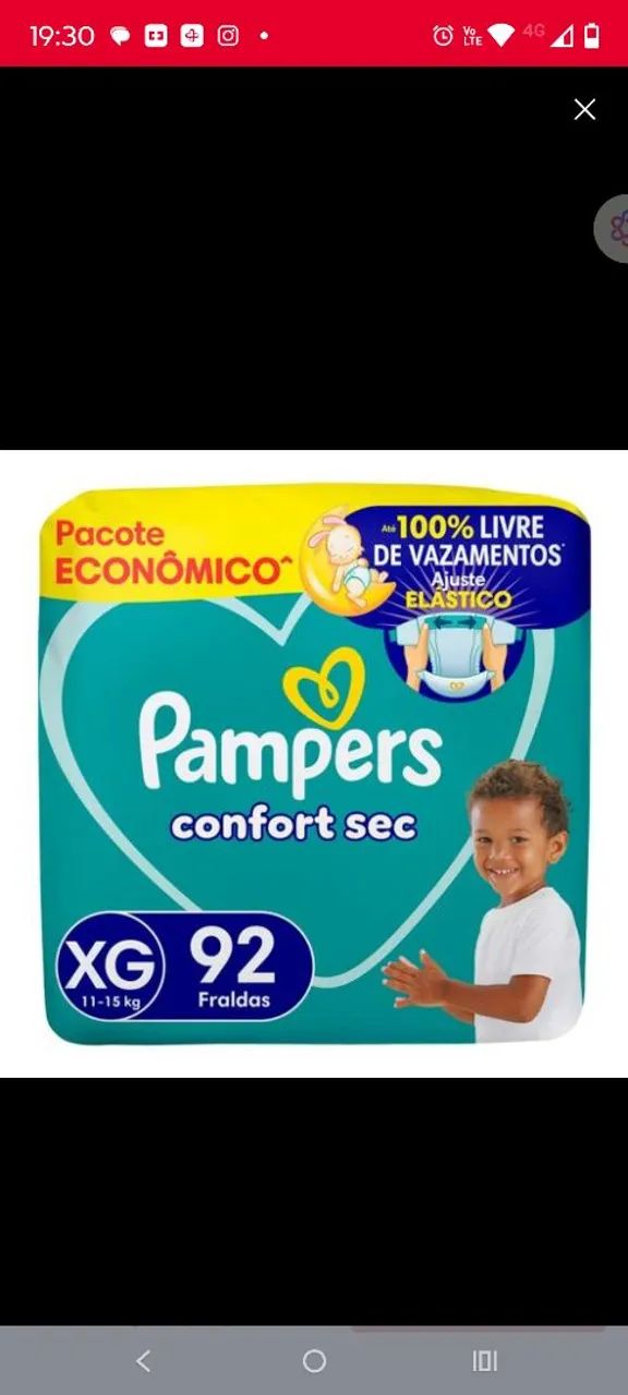 Fralda Pampers confort Tam XG
