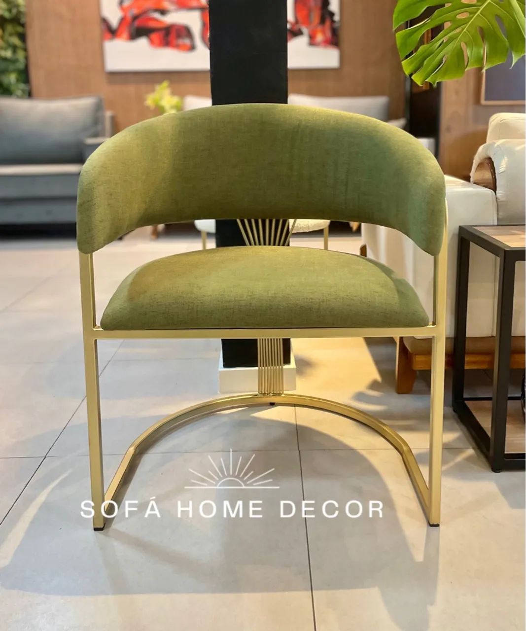 Poltrona de Design Moderno em Aço Dourado e Tecido Verde - Foto 3