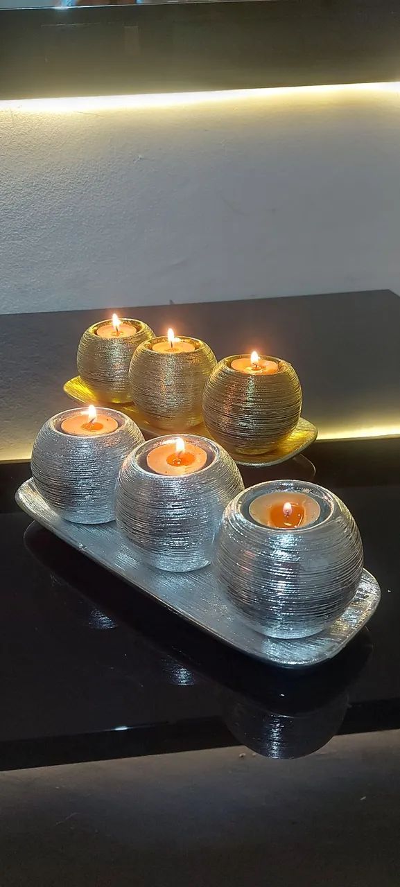 Castiçal de velas em louça revestida - Dourado ou Prateado