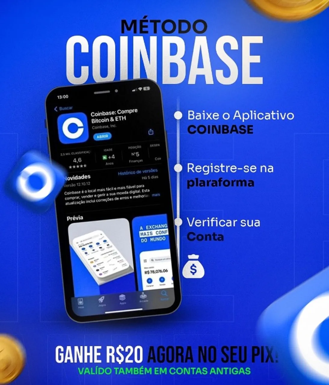 Coinbase ganhe 20 reais ao se cadastrar 