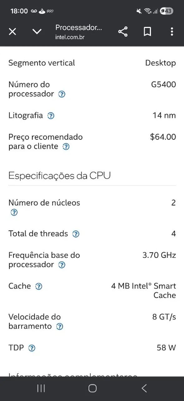 Processador Intel G5400 lga 1151 - Foto 2