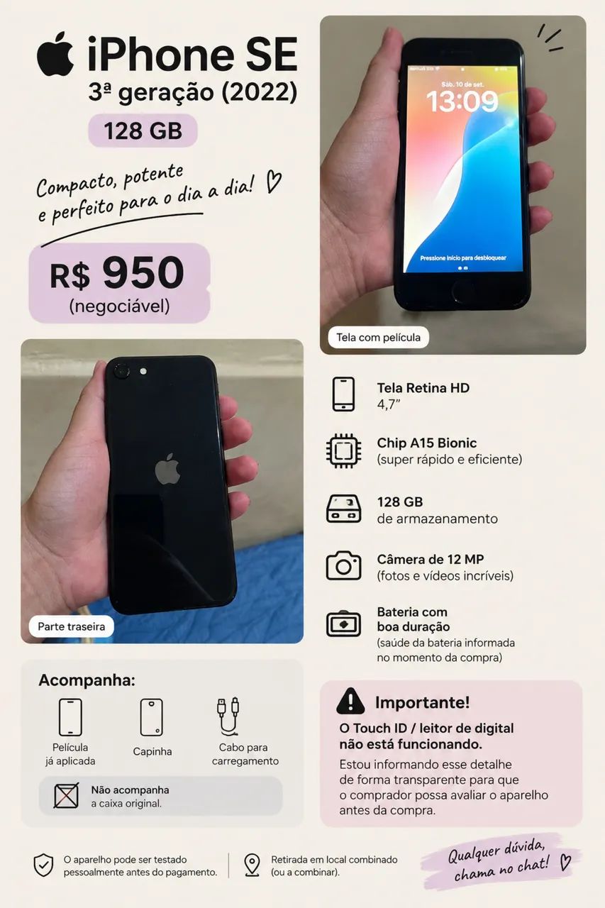 ? iPhone SE 3ª geração ? 128 GB