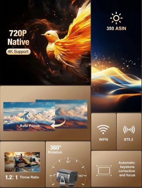 Projetor Vevshao A12 Android 13 Wi-Fi 6 Full HD 1080p 350 ANSI Suporte 4K Novo! - Foto 4