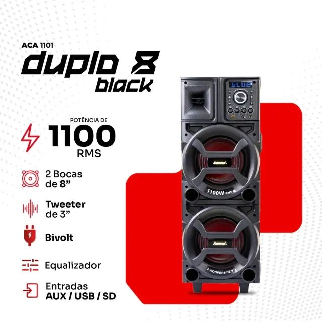 Caixa de Som Amplificada Amvox Duplo 8 1100W RMS