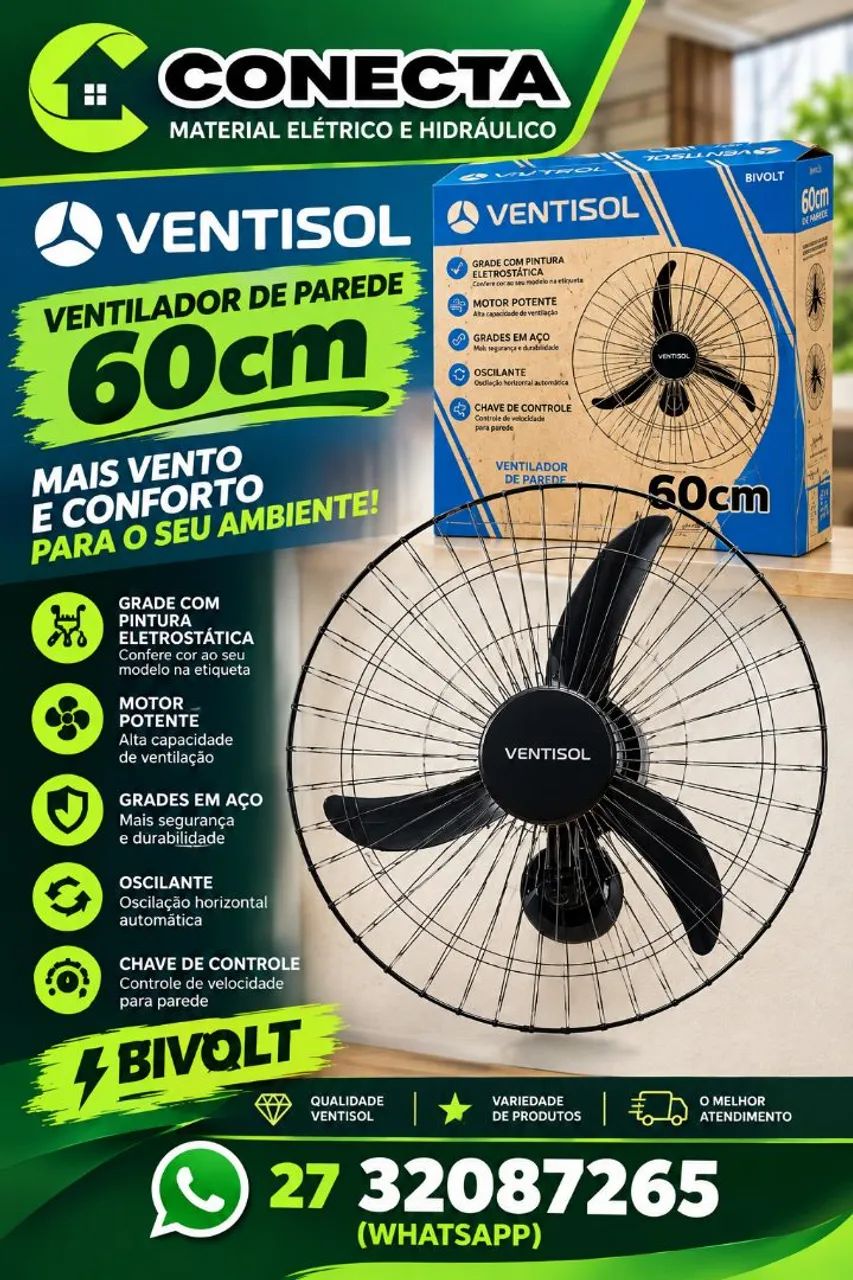Ventilador Parede 60cm Bivolt 200w  -Loja