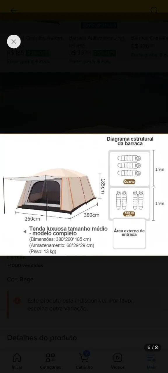 BARRACA CAMPING NOVA 3,80 X 2,60 e 1,90 Altura - Foto 5