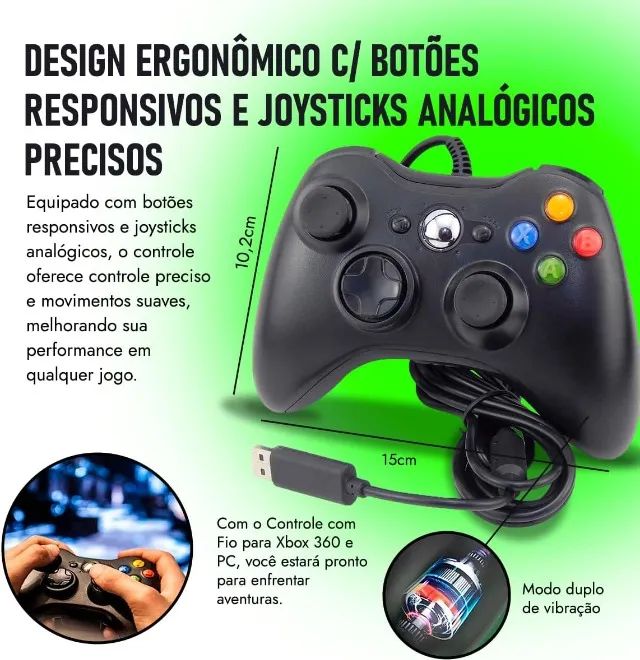 Controle manete compatível com Xbox 360, Computador, notebook, com fio - Foto 3