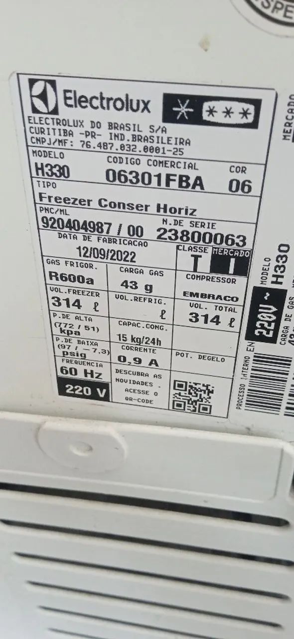Vendo freezer hor Eletrolux H330 220 bco 