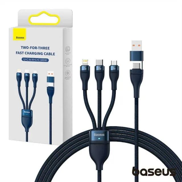 Cabo Carregador Baseus 3Em1 Triplo 100w Usb E Micro Para iPhone, Xiaomi Macbook iPad Pro - Foto 6