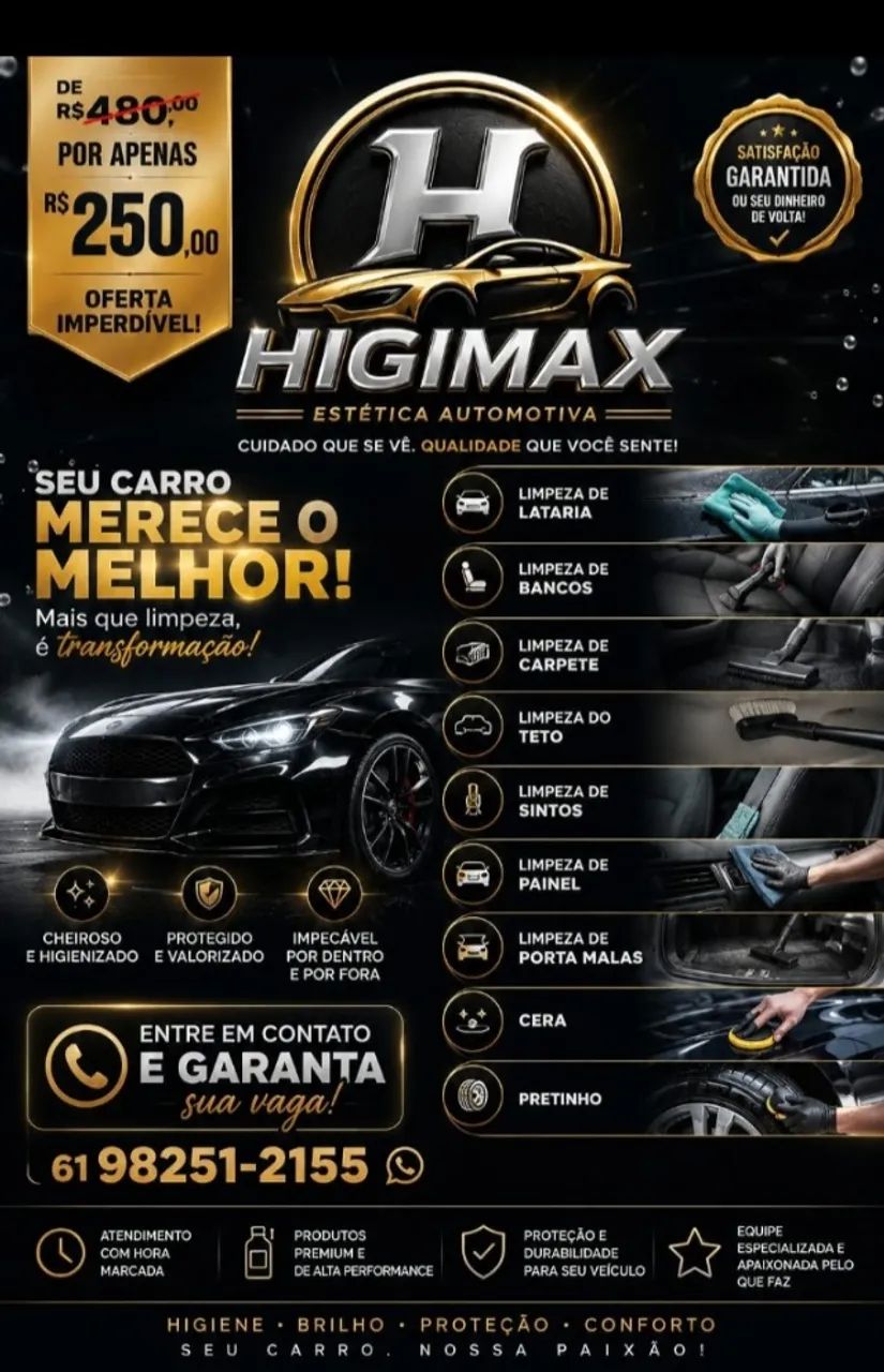 Promoção limpeza detalhada de carro