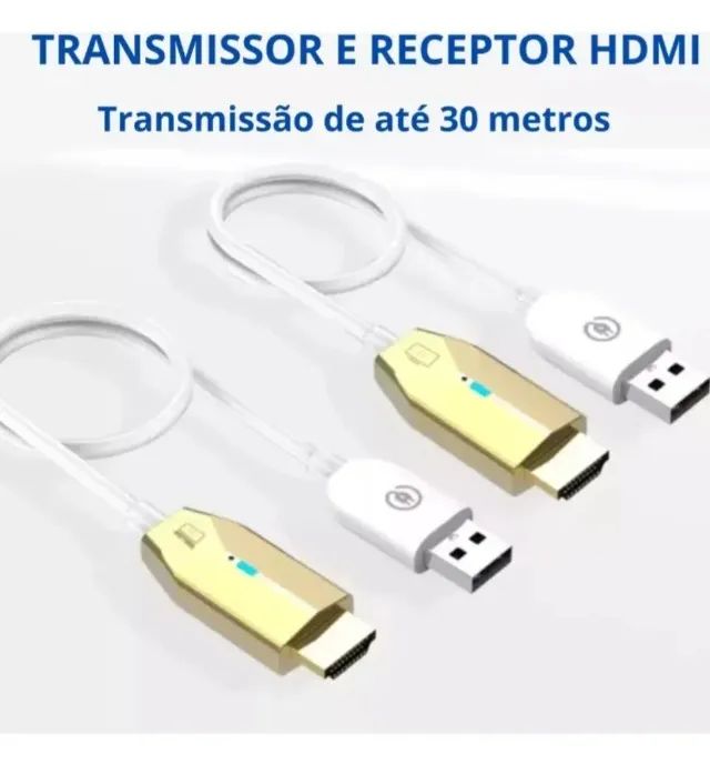 Cabo Extensor Hdmi Sem Fio, Transmissor E Receptor Dourado - Foto 3
