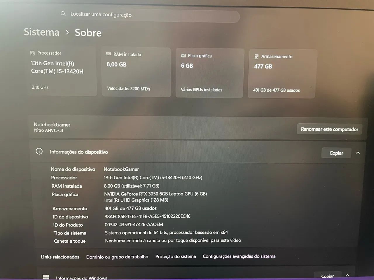 Notebook Gamer Acer Nitro V15