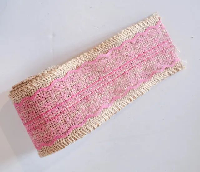 fita de juta natural com renda rosa 1,5mt