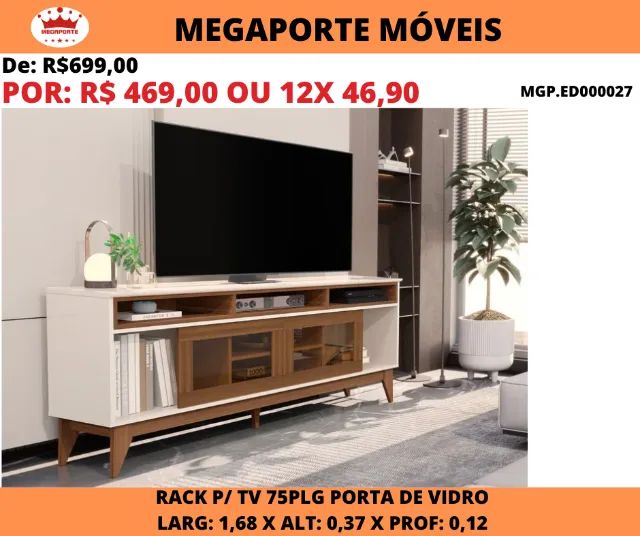 Rack 1,68 para Tv até 75 Plg com Porta de Vidro