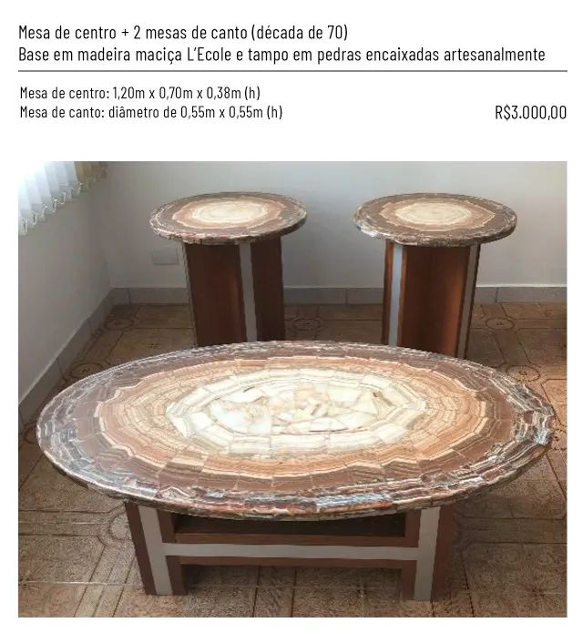 Mesa de centro + 2 mesas de canto - L'Ecole (Década de 70)