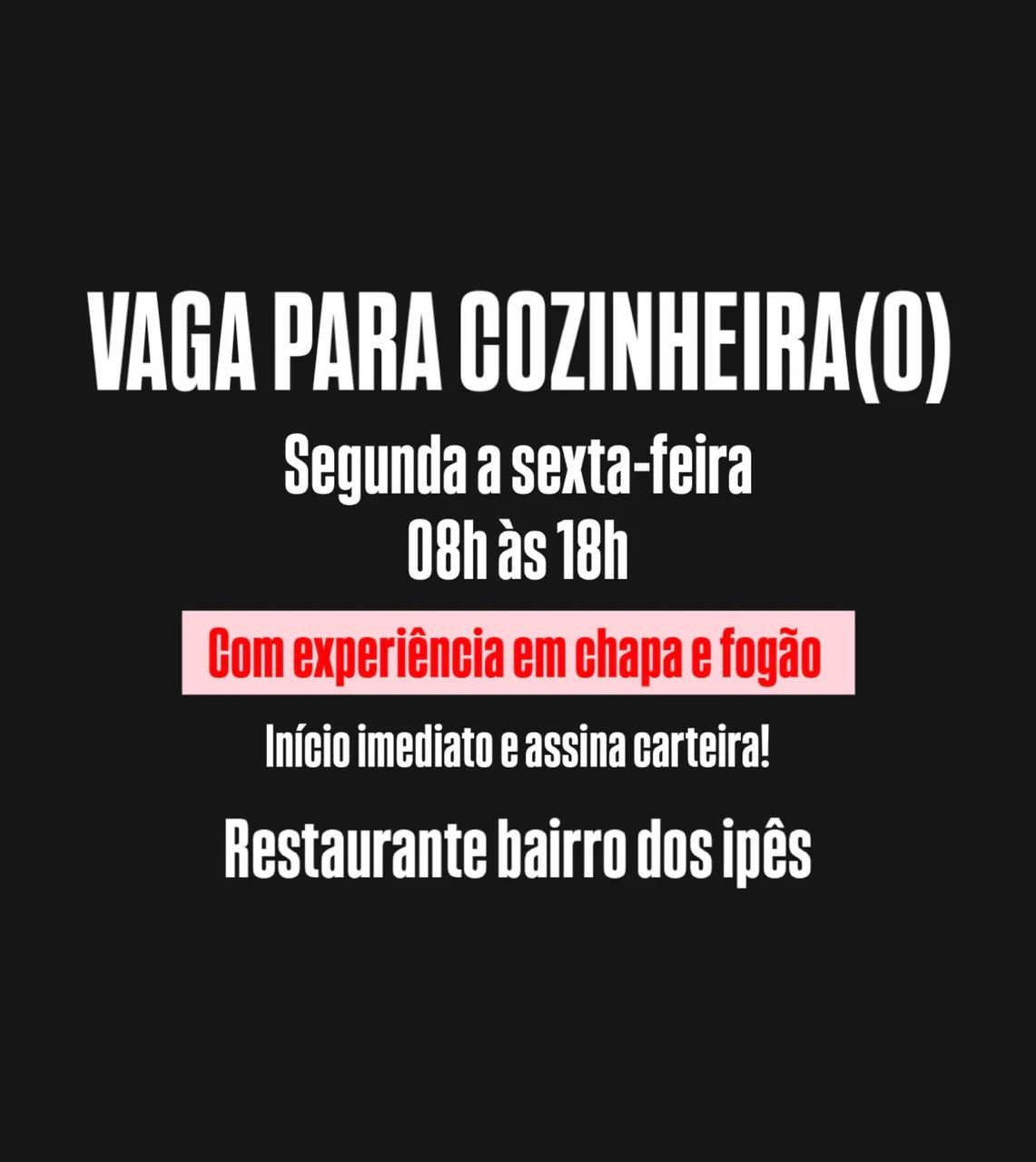 Vaga para cozinheira(o)