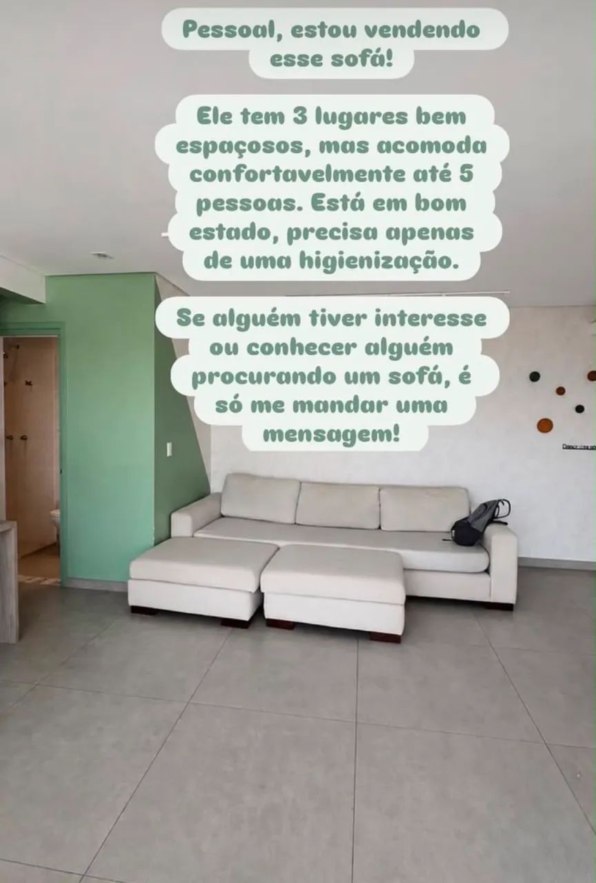 Sofá 3 metros em linho + 2 pufes - Foto 2