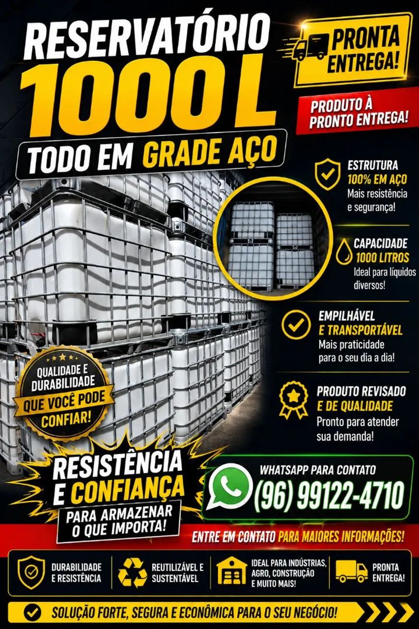 Reservatório de 1000L com grade toda em aço 