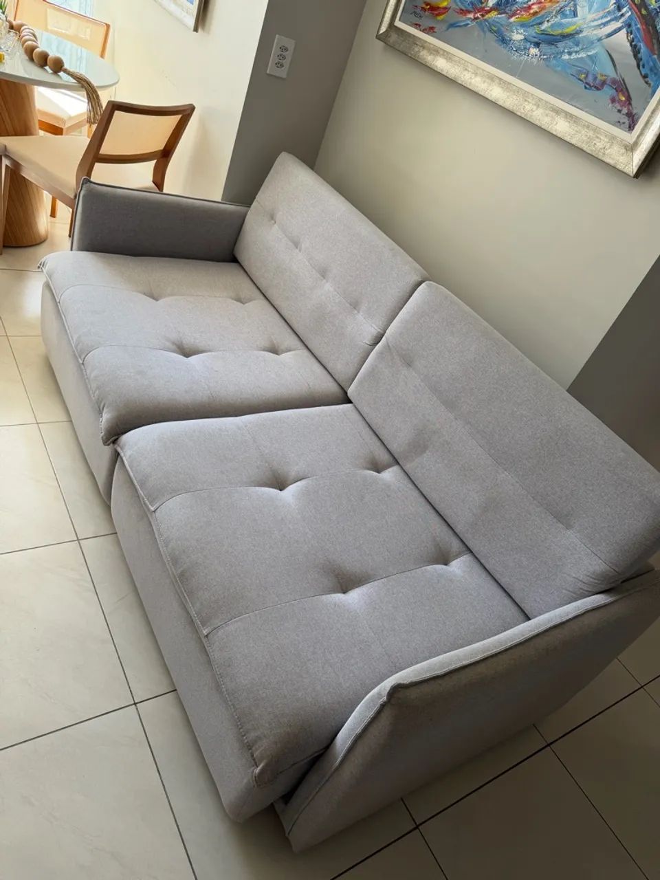 SOFÁ 3 LUGARES EM LINHO PREMIUM - CINZA CLARO - POUCO USADO - Foto 4