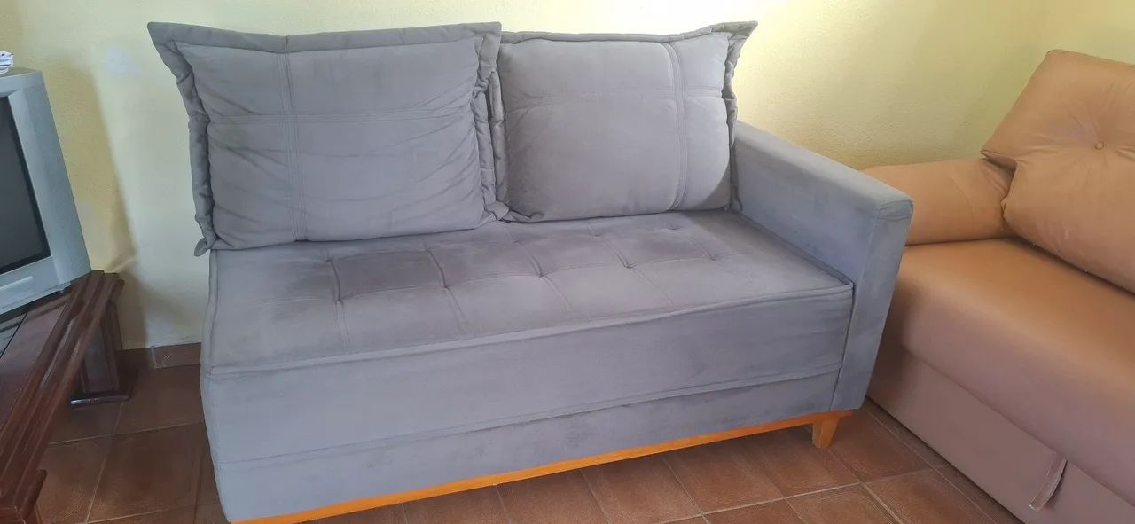 Sofá de canto 2 lugares em tecido cinza  - Foto 2